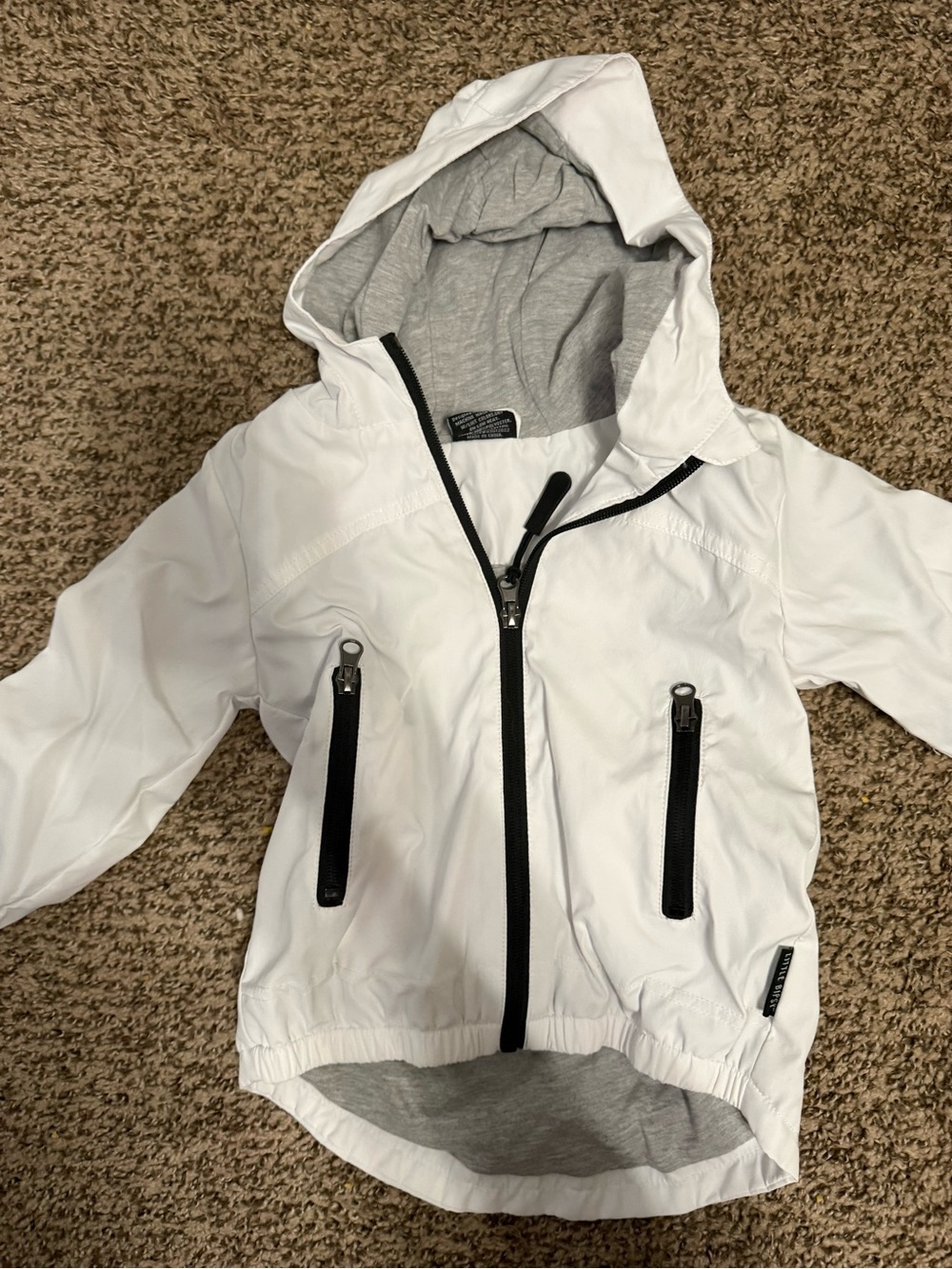 Little Bipsy White Hooded Windbreaker with Gray Lining